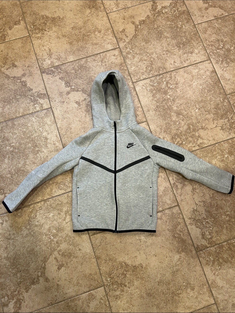Nike Tech Kids Light Gray Full-Zip Hooded Jacket with Black Accents